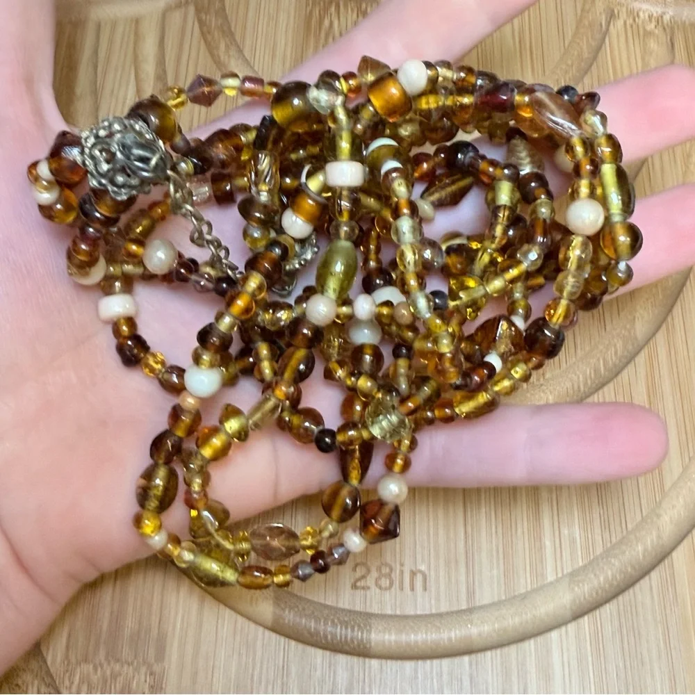 Multi-Strand Earth Tone Glass Beaded Necklace